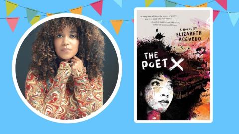 Elizabeth Acevedo with The Poet X book cover