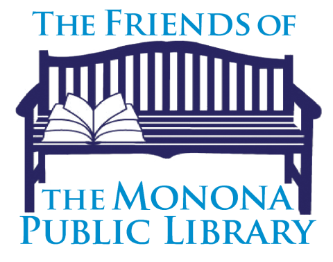 Friends of Monona Public Library logo of a bench with a book on it