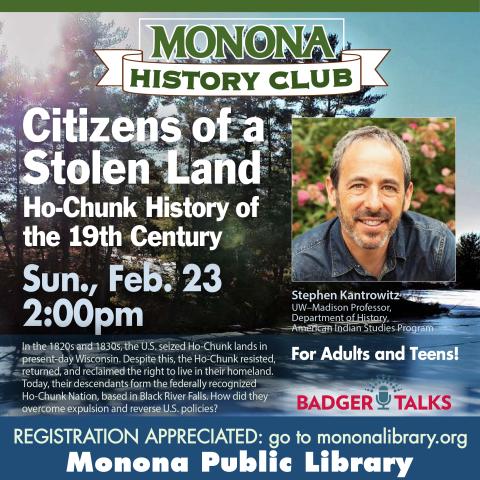 citizens of a stolen land graphic with photo of Professor Stephen Kantrowitz