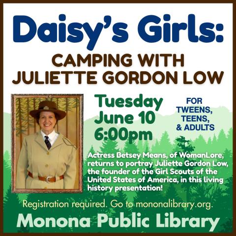 Actress dressed in a vintage appearing girl scout outfit on a forest background