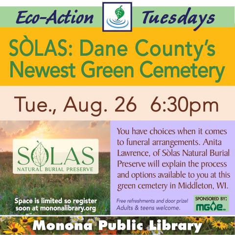 Eco-Action Tuesday Graphic which has the solas logo over a green grass field 