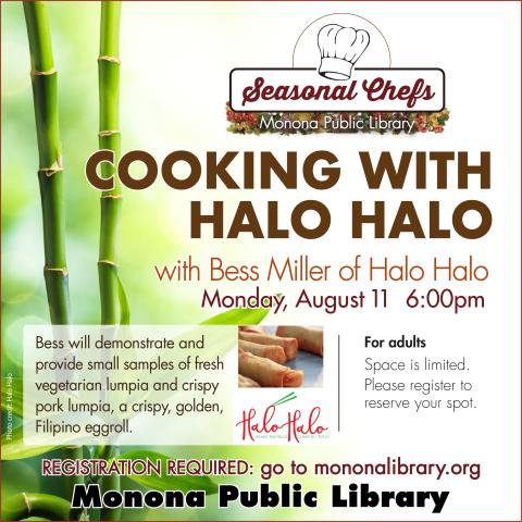 seasonal chefs logo with the words cooking with halo halo over a green and white background