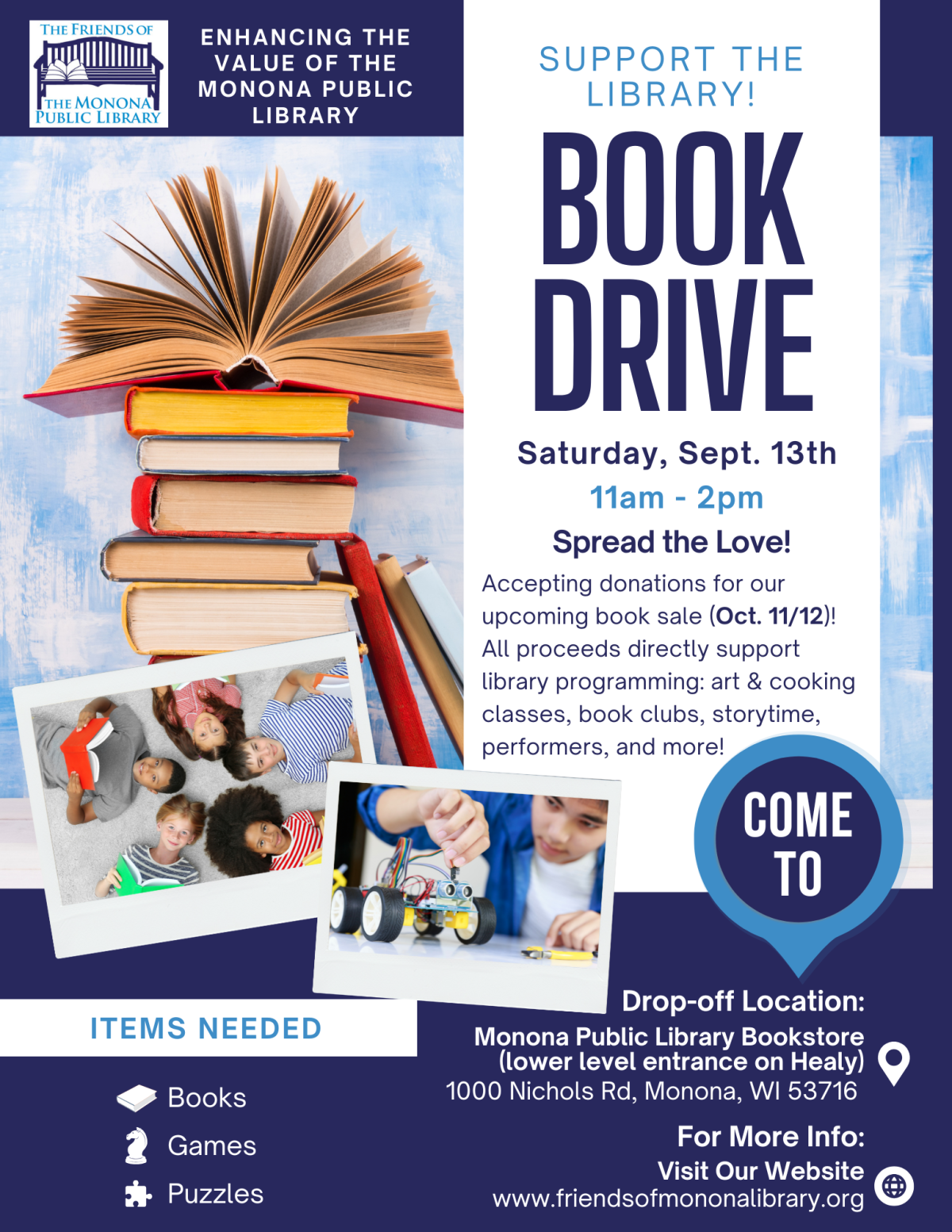Book Drive - September 13  11am - 2pm