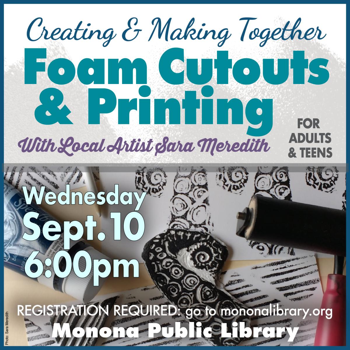 creating and making together with foam cutouts with black ink